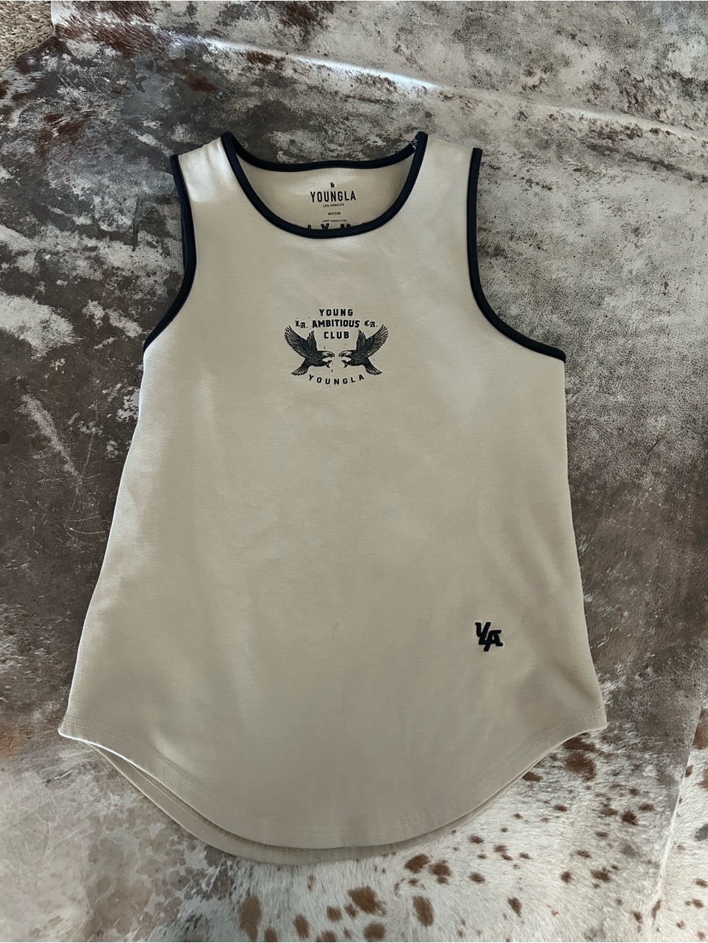 YoungLA Cream Tank Top with Black Trim and Graphic